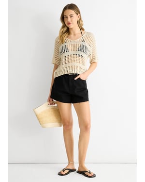 Beige visnet gehaakte losvallende top