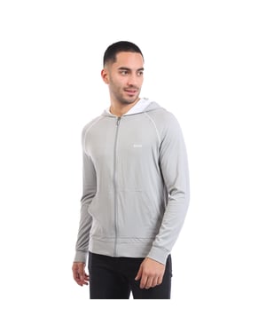 Heren Boss Mix&Match Loungewear Hoodie met rits in grijs
