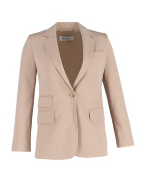 Max Mara Unno Enkelbreasted Blazer met Zakken in Beige Wol