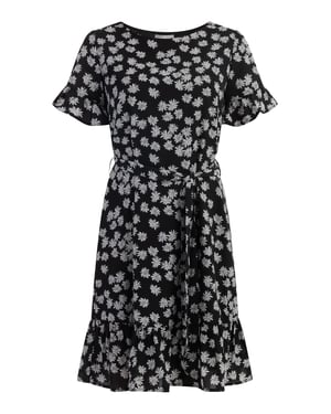 usha midi-jurk met ruches Dames zwart en wit