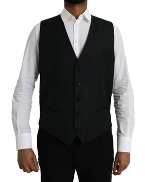 Zwarte Wol Vest Klassieke Pasvorm