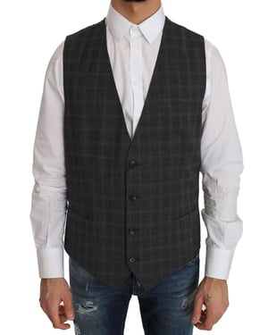 Grijs Geruit Vest Klassieke Pasvorm