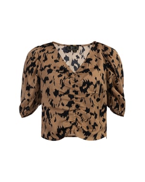 Faina Gedrapeerd blouseoverhemd Dames Camel zwart