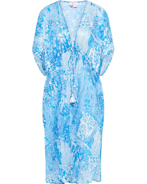 IZIA Kimono Dames blauw wit