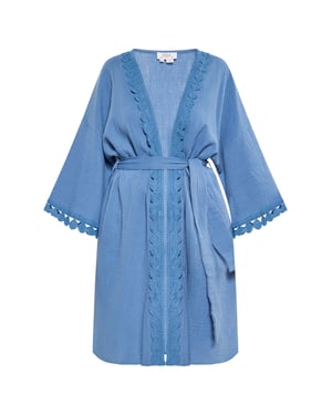 usha Kimono Dames denimblauw