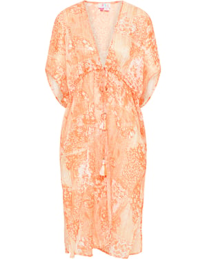 IZIA Kimono Dames Oranje Wit