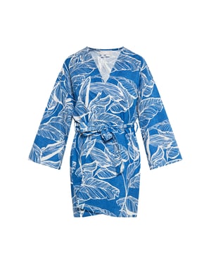 usha Kimono Dames Blauw wol wit