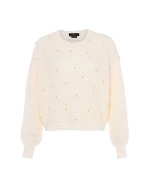 Faina trui met parels Dames wolwit