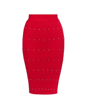 Faina Gebreide rok met strass steentjes Dames rood