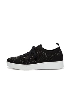 Fit Flop Dames Rally Crystal Gehaakte Sneakers (Zwart)