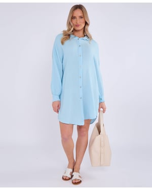 Blauw katoenen oversized shirt met textuur