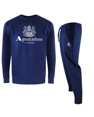 Aquascutum Heren London Logo Crew Neck Trainingspak Set (Marineblauw)