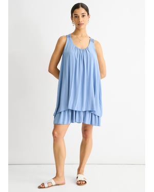 Denim gehaakt paneel dubbellaagse katoenen mini-jurk