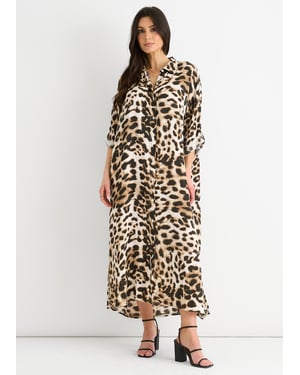 Midaxi-shirtjurk met dierenprint en knoopsluiting