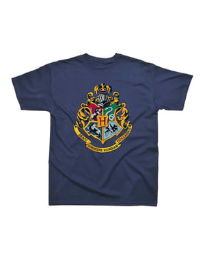 Harry Potter Jongens Hogwarts Crest Goud Inkt T-Shirt (Marineblauw)