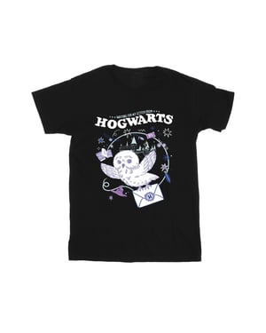 Harry Potter Meisjes Uil Brief Van Zweinstein Katoenen T-Shirt (Zwart)