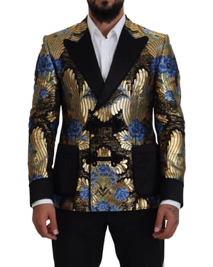 Bloemenbrokaat Blazer Dubbelgeknoopt