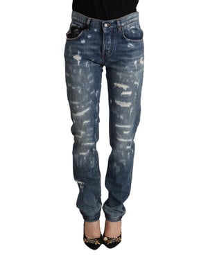 Versleten Denim Jeans Recht Model