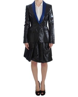 Zwart Blazer Rok Kostuum Blauwe Contrast