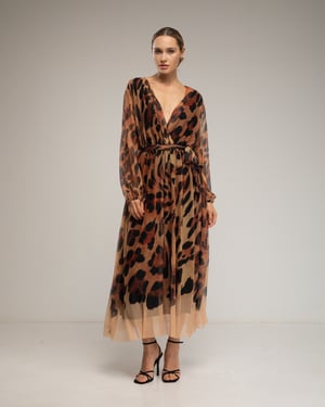 Dierprint tule midi-jurk