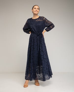 Lange kanten jurk met elastische tailleband