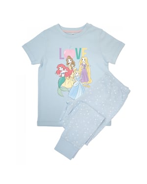 Disney Meisjes Love Princess AOP Lange Pyjama Set met Korte Mouwen (Babyblauw)