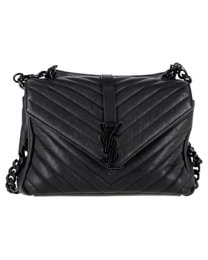 Saint Laurent Chevron Quilted Medium College Top Handle Bag in zwart leer