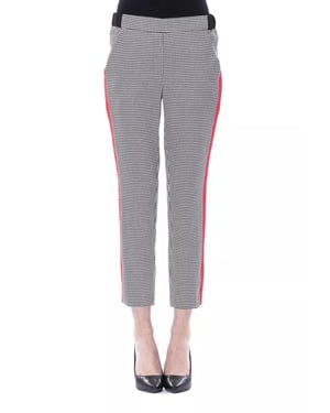 Geribbelde Houndstooth Broek met Rode Zijkantstripe