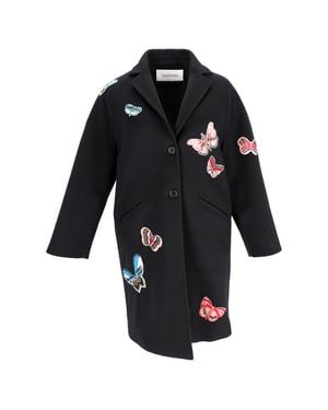 Valentino Vlinderapplicatie Mantel in Zwart Wol