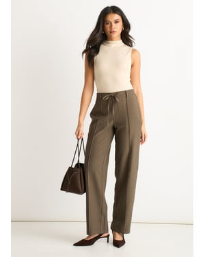 Marl Grey Broek met elastische tailleband en trekkoord