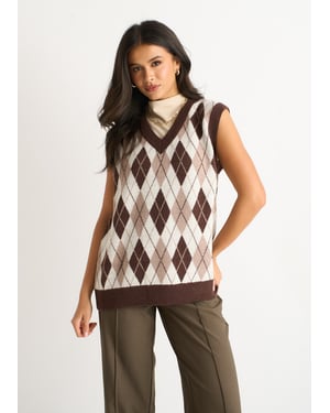 Chocoladebruine Argyle gebreide vesttrui