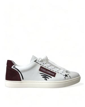 Dolce & Gabbana Witte Bordeaux Leren Logo Lage Sneakers Schoenen