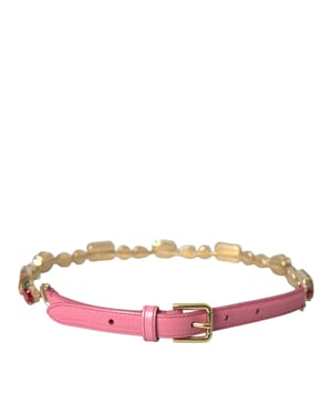 Dolce & Gabbana Roze Leren Crystal Ketting Versierde Ceintuur