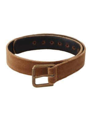 Dolce & Gabbana Bruin Fluwelen Bronzen Vintage Logo Metalen Gesp Riem