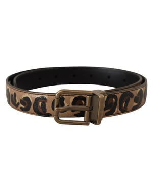 Dolce & Gabbana Bruine Leren Luipaardprint Gouden Metaal Gesp Ceintuur