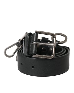 Dolce & Gabbana Zwart Kalfsleren Riem met Zilveren Metalen Gesp