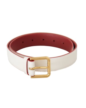 Dolce & Gabbana Witte Kalfsleren Twee-Kleurige Gouden Metalen Gesp Riem