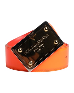 Dolce & Gabbana Oranje Gouden Toon Metaal Logo Gesp Riem
