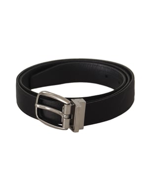 Dolce & Gabbana Zwart Kalfsleer Zilveren Logo Metalen Gesp Riem