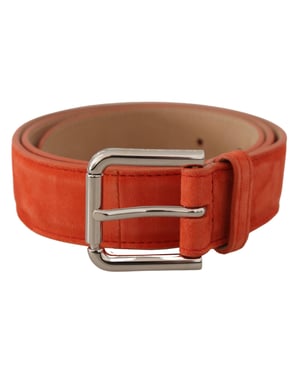 Dolce & Gabbana Oranje Leren Suède Zilveren Logo Metaal Gesp Riem