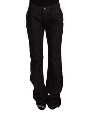 GF Ferre Zwarte Midden Taille Katoenen Denim Rechte Bootcut Jeans