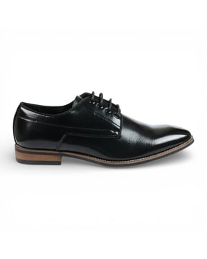Klassieke zwarte Derby brogue schoenen met gladde neus en vetersluiting voor heren.
