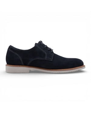 Tamaris herenschoenen van marineblauw suède leer met gladde neus, elegante derbyschoenen