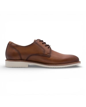 Tamaris herenschoenen van cognacbruin leer met gladde neus, elegante derbyschoenen