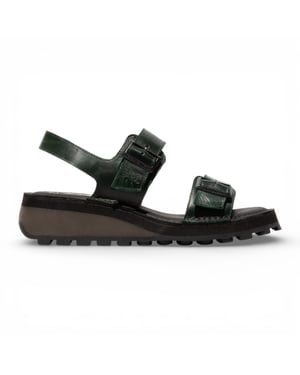 Fly London HEIF558FLY dames sandalen met sleehak en gesp, petrolgroen leer