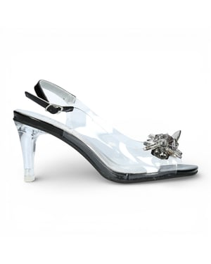 Laura Vita Mira 01 slip-on sandalen met Cinderella-hak voor dames, transparant zwart.