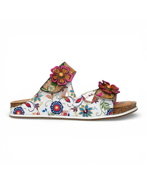 Laura Vita dames Brcyano 32 witte leren sandalen met bloemenprint en bandjes