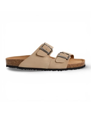 Tamaris herenslippers van zandbeige leer met instapzool.