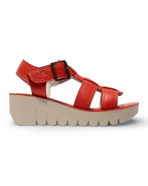 Fly London YUDD236FLY dames sandalen met sleehak van duivelsrood leer