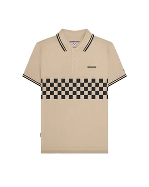 Lambretta Heren SS25 Tweekleurig Gestipt Poloshirt (Steen/Zwart)